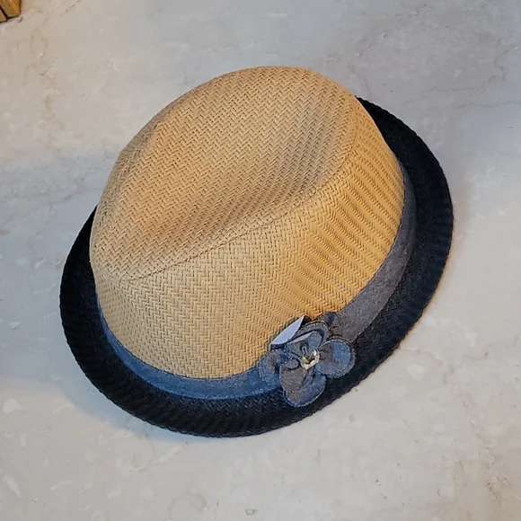 Straw hat with baby blue rim TF-Works Ultralight Booney Hat - Navy Blue + Baby Blue Rim  main image 2